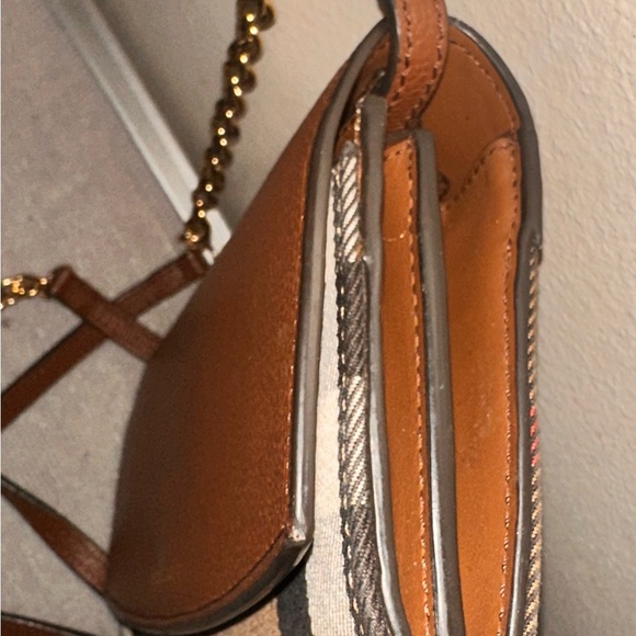 Burberry Henley Chain Crossbody Check Canvas Tan Brown 100% Authentic - Picture 13 of 16